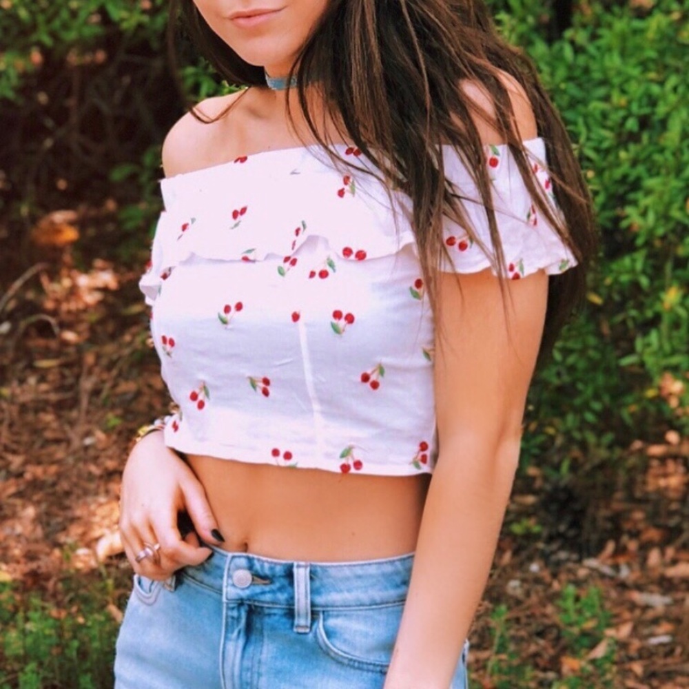 Lottie Moss Cherry Crop Top With Shoulders Cut Out